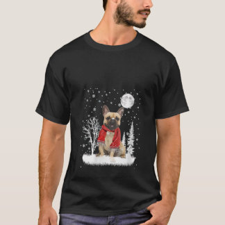Womens French Bulldog Under Moonlight Snow Christm T-shirt