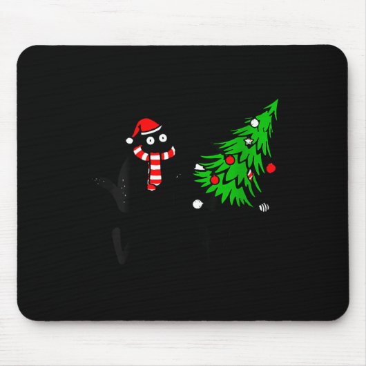 Womens Funny Black Cat Gift Pushing Christmas Tree Muismat (Voorkant)
