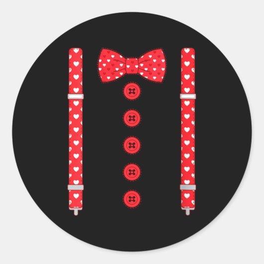 Women's Funny Hearts Bow Tie Suspenders Valentine' Ronde Sticker (Voorkant)
