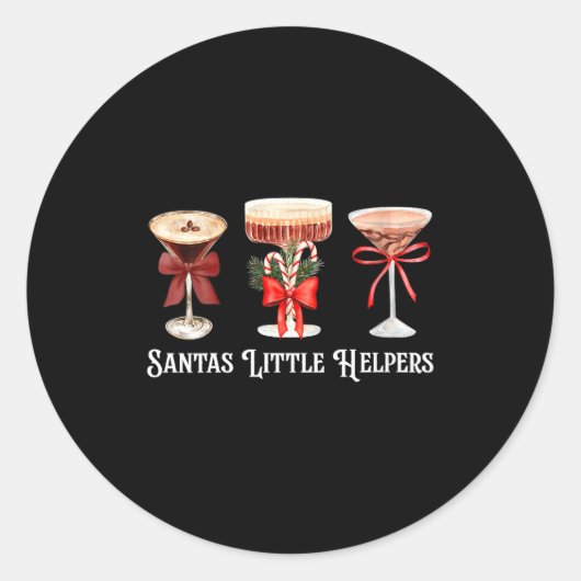 Womens Funny Santa's Little Helper Martini Tail Me Ronde Sticker (Voorkant)