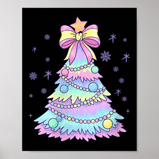 Womens Girly Christmas Tree Coquette Bow Jolly Xma Poster (Voorkant)