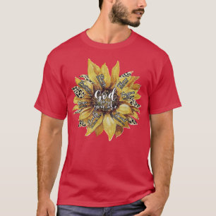 Womens God zegt dat je unieke zonnebloemluipaard b T-shirt