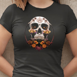 Womens Golden Marigold Sugar Skull Mexicaanse sche T-shirt