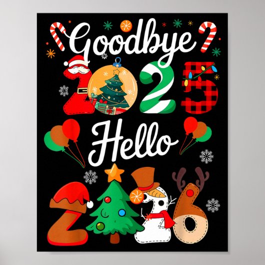 Womens Goodbye 2025 Hello 2026 Christmas Matching Poster (Voorkant)