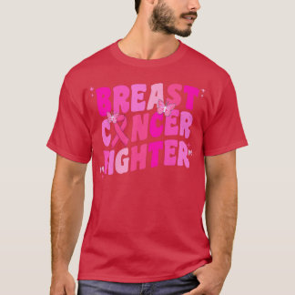 Womens Groovy Breast Cancer Fighter Awareness Pink T-shirt