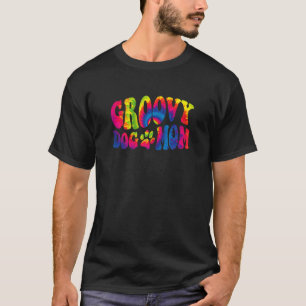 Womens Groovy Dog mam Tie Dye Hippie Retro T-shirt