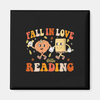 Womens Groovy Fall In Love With Reading Thanksgivi Magneet