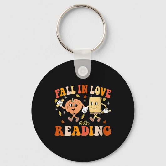 Womens Groovy Fall In Love With Reading Thanksgivi Sleutelhanger (Voorkant)