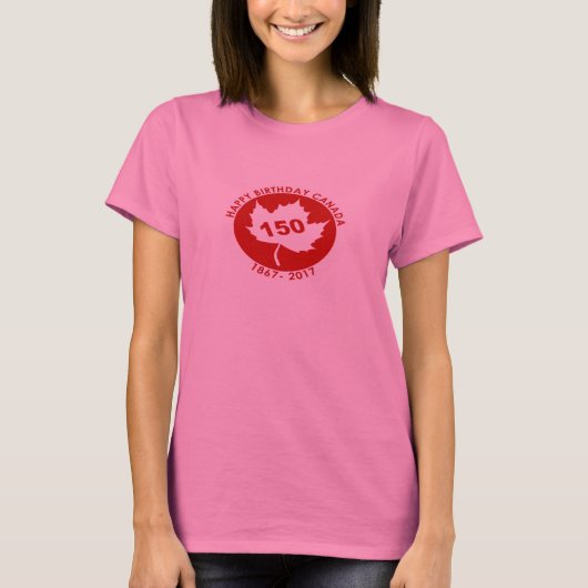 Womens Happy Birthday Canada Tshirt (wit op rood) (Voorkant)