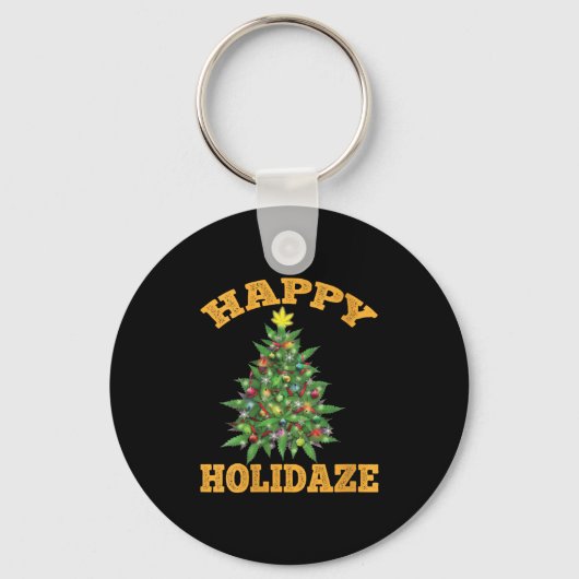 Womens Happy Holidaze Funny Weed Christmas Stoner Sleutelhanger (Voorkant)