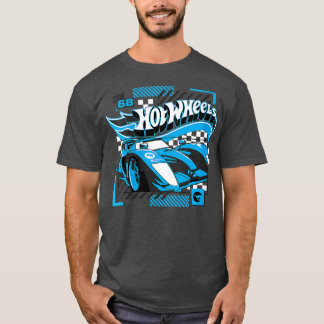 Womens Hot Wheels Blue Geometric Race Car VNeck T-shirt