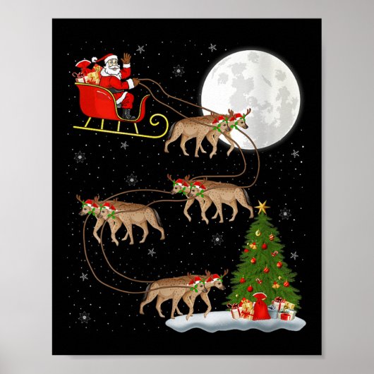 Womens Hyena Santa Sleigh Flying Funny Magical Chr Poster (Voorkant)