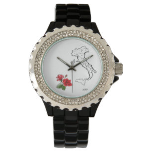 *~* Women's Italia Map Italië Rozen Rhinestones Horloge