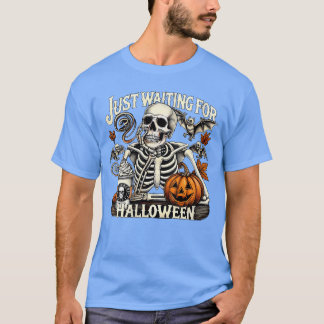 Womens Just Waiting For Halloween Skeleton Coffee T-shirt