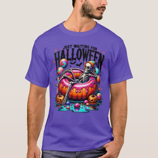 Womens Just Waiting for Halloween Skeleton Spooky T-shirt (Voorkant)