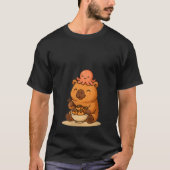 Womens Kawaii Capybara with Octopus Eating Takoyak T-shirt (Voorkant)