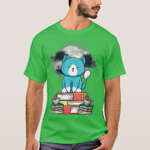 Womens Kitten Cat Drink theeleesboeken sterren T-shirt