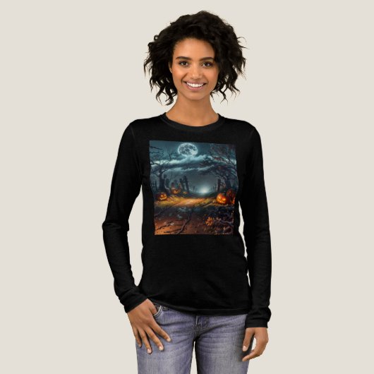 Women's long sleeve halloween pumpkins t-shirt (Voorkant)