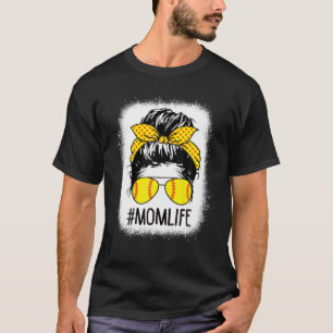 Womens mama Life Messy Bun Softball Baseball Moede T-shirt