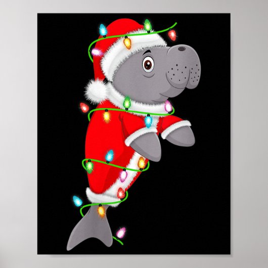 Womens Manatee Christmas Lights Santa Costume Cute Poster (Voorkant)