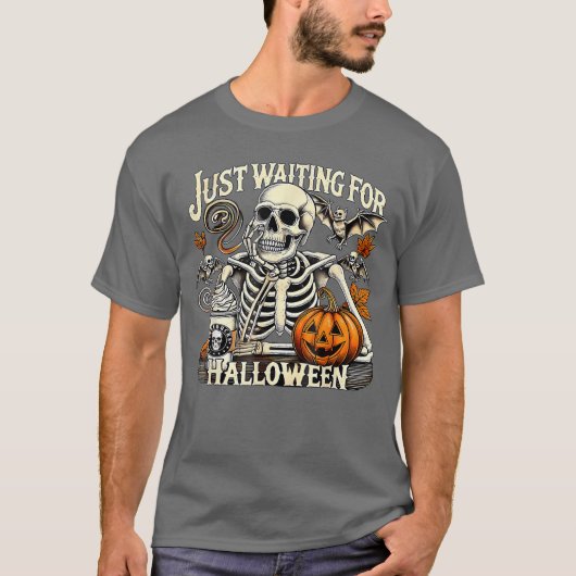 Womens Mens Just Waiting For Halloween Skeleton Su T-shirt (Voorkant)