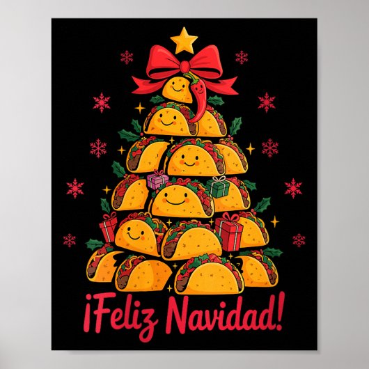 Womens Merry Christmas Tacos Tree Feliz Navidad Me Poster (Voorkant)