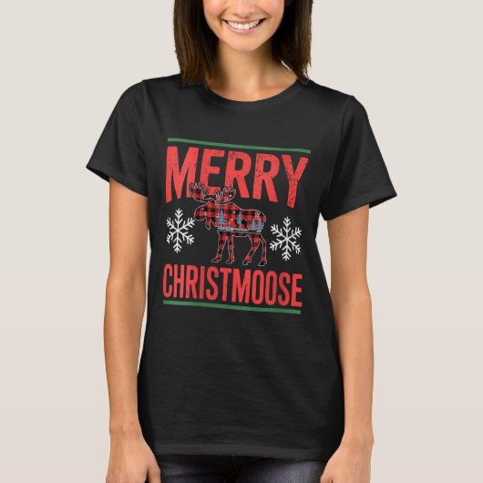 Womens Merry Christmoose Holiday Moose Ugly Sweate T-shirt (Voorkant)