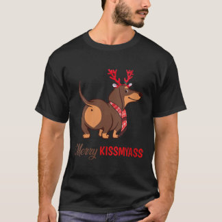 Womens Merry Kissmyass Funny Kerstreindeer Da T-shirt
