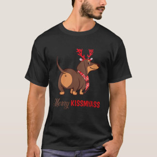 Womens Merry Kissmyass Funny Kerstreindeer Da T-shirt
