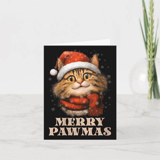 Womens Merry Pawmas Funny Santa Cat Christmas For Kaart (Voorkant)