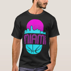 Womens  Miami Florida Cityscape Retro Baske T-shirt