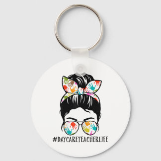 Womens Nn Daycare Teacher Life Messy Bun Mom Woman Sleutelhanger