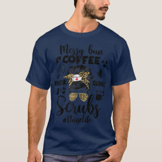 Womens Nurselife Messy Bun Coffee Scrubs Rubber Gl T-shirt