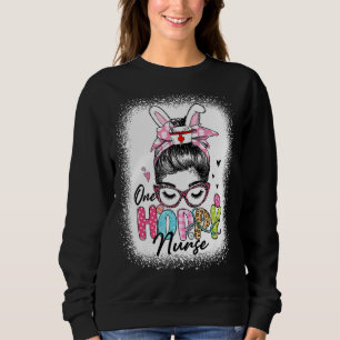 Womens One Hoppy Nurse Messy Bun Hair Bunny Ear Ea Trui