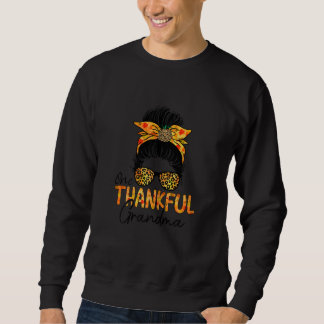 Womens One Thankful Grandma Leopard Messy Bun Than Trui