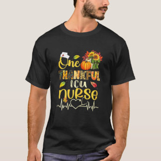 Womens One Thankful Icu Nurse Pumpkin Stethoscope T-shirt