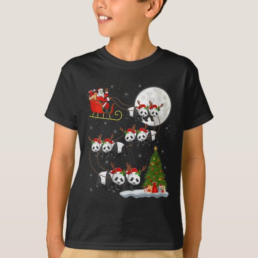 Womens Panda Santa Sleigh Flying Funny Magical Chr T-shirt (Voorkant)