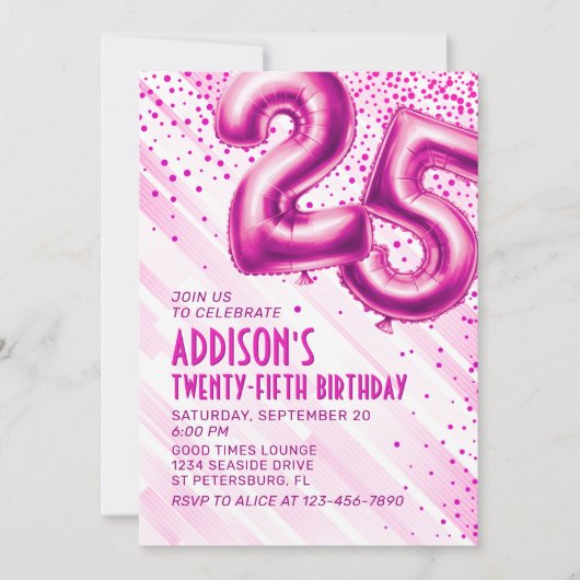 Womens Pink 25e anniversaire Invitation (Devant)