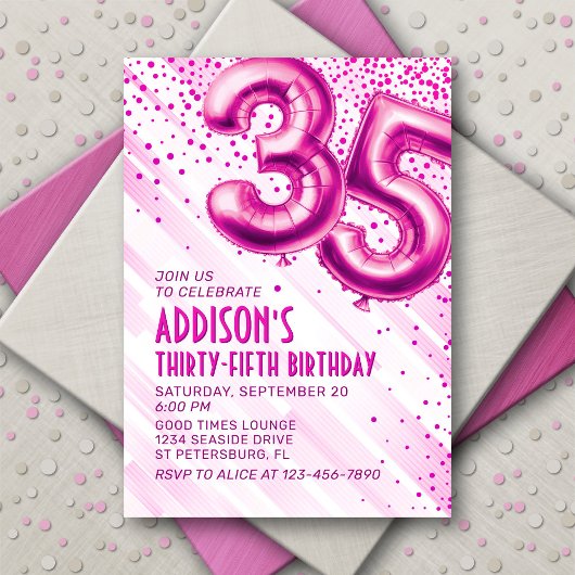 Womens Pink 35th Birthday Invitation