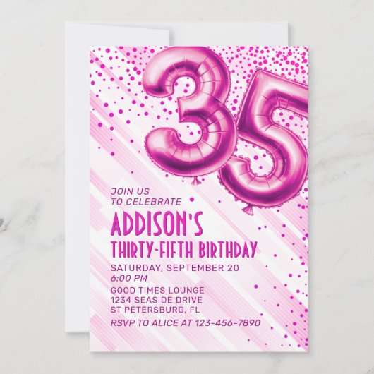 Womens Pink 35th Birthday Invitation (Devant)