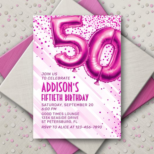 Womens Pink 50e anniversaire Invitation