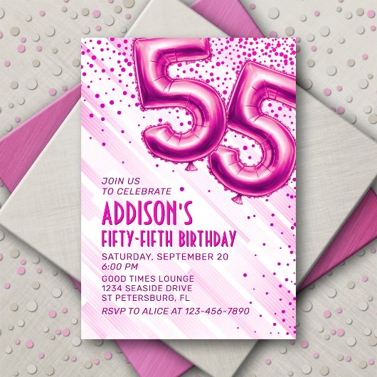 Womens Pink 55e anniversaire Invitation