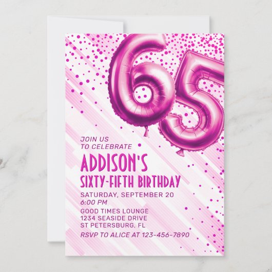 Womens Pink 65e anniversaire Invitation (Devant)