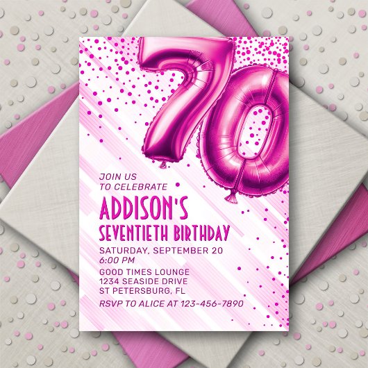 Womens Pink 70th Birthday Invitation