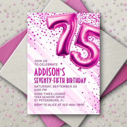 Womens Pink 75e anniversaire Invitation