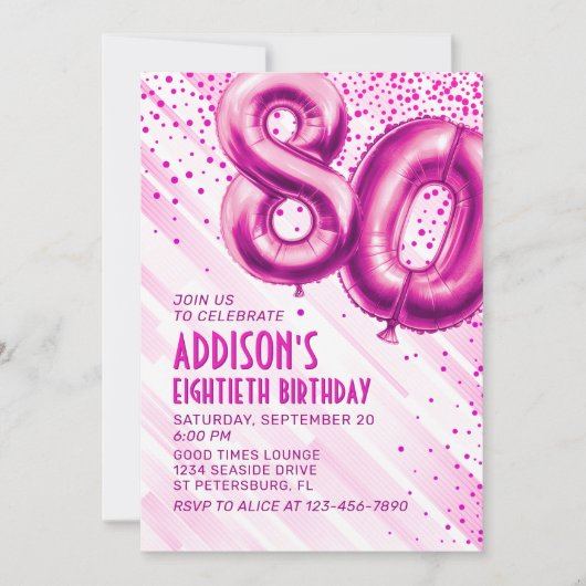Womens Pink 80e anniversaire Invitation (Devant)