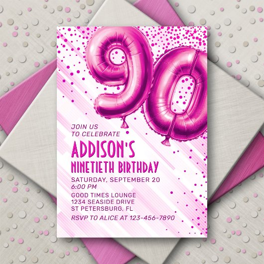 Womens Pink 90e anniversaire Invitation