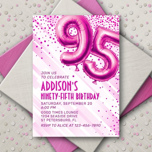 Womens Pink 95e anniversaire Invitation