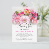 Womens Pink Floral Funeral Bedankkaart (Staand voorkant)