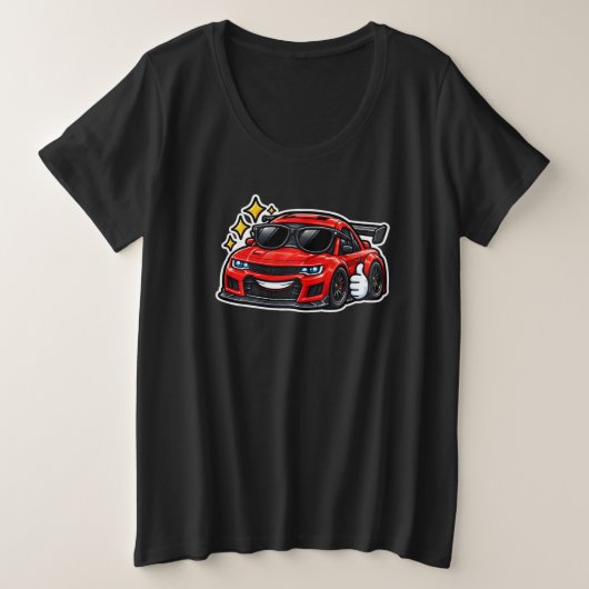 Women's Plus Size Funny Car Tee | Noir (Design devant)